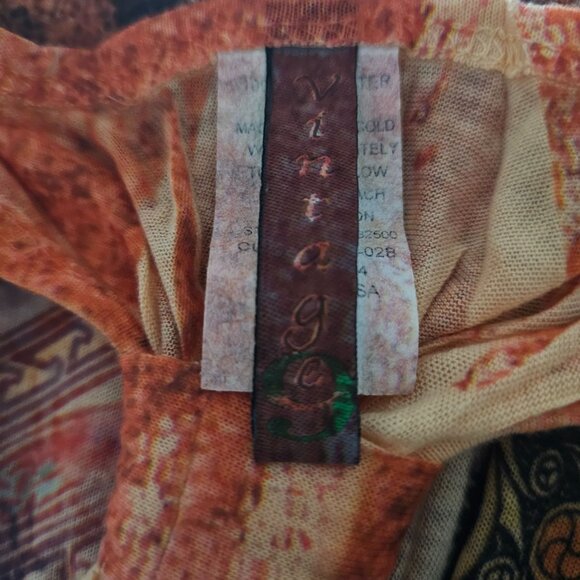 Vintage Orange Geometric Tribal Print Sleeveless Racerback Top Women's Large - Picture 8 of 11